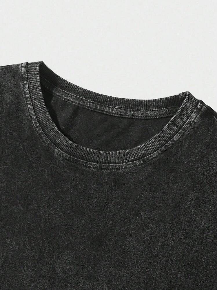 To The Person Behind Me... Text Graphic Black Short Sleeve Tee,Fashion Street Pattern Short-Sleeve Pure Cotton Double-Sided Washed T-Shirt - 黑色 - 查看 3