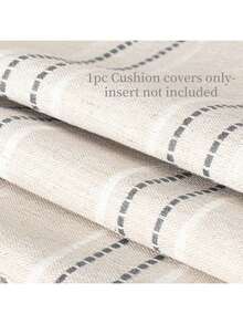 1 件亚麻抱枕套，波西米亚纹理枕套，米色配白色和海军蓝针色织条纹靠垫套，适用于沙发客厅（仅枕套） - 灰色 - 查看 4
