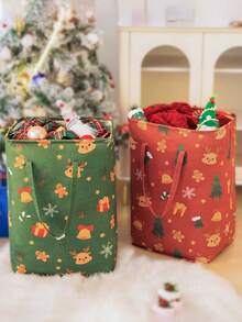 1 件圣诞洗衣篮，大容量储物袋，整理箱，适用于存放衣服、礼物等，用于节日装饰和存储，大容量，厚实，红色和绿色