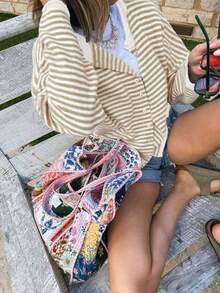 Áo khoác cardigan dệt kim kẻ sọc dáng rộng thời trang thu đông mới của Vivid Style dành cho nữ, phong cách đường phố, sân bay, Giáng sinh, áo len Giáng sinh, năm mới. - Màu Khaki - Xem 8