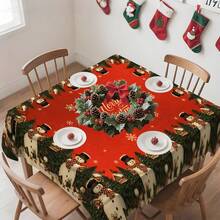 1pc Red Base Cloth With Exquisite Christmas Elements, Instantly Transforms The Dining Table Into A Holiday Photo Spot, Every Meal Feels Like Christmas~ Christmas Red Base Snowman & Christmas Tree Pattern Tablecloth, Stain-Resistant And Durable Polyester Tablecloth, Suitable For Daily Family Gatherings, Living Room, Dining Room, Christmas Theme Events