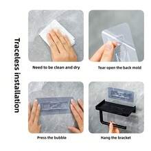 1pc Toilet Paper Holder With Phone Stand - Wall Mounted Self-Adhesive Tissue Roll Rack, Suitable For Bathroom - No Drilling Required, Thickened Design Bathroom Accessories Bathroom Tools