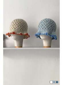 Mixed Color Knitted Bucket Hat For Women, Autumn/Winter, New Style, Large Head Circumference, Versatile, Simple, Natural Look, Fashionable, Compact, Warm Knitted Cap