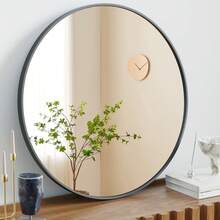 20-24-30-Inch Round Wall Mirror With Black, Gold Frame, Suitable For Bathrooms, Entryways, Bedrooms, And Dressing Areas. - 黑色 - 查看 8