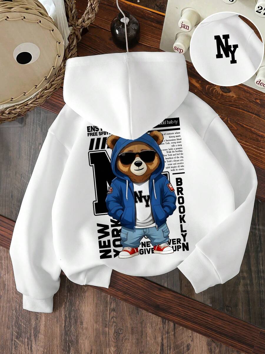 Young Boys' Cartoon Pattern Warm Sweatshirt - White - View 1