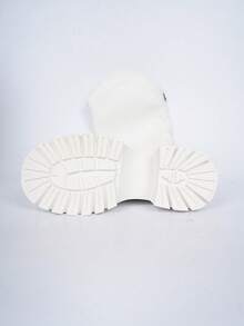 女士厚底圆头过膝长靴，后拉链设计，秋季时尚高端秋冬真皮骑马靴，派对靴 - 白色 - 查看 9