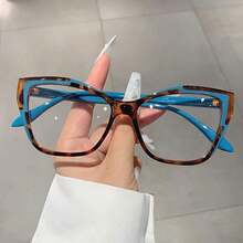 Un par de gafas sin receta con montura de color block y forma de ojo de gato para mujer - caparazón de tortuga azul - Ver 11