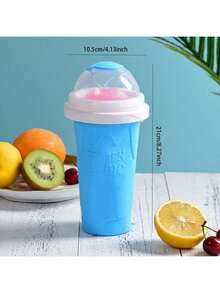 1pc Portable DIY Slushy Maker Squeeze Cup - Double-Layer PVC With Lid & Straw, Reusable Anti-Shock Slushie Cup For Youngsters, Friends, Family - Hand Wash Only, No Electricity Needed, Floral Striped Design For Juices, Milk, Ice Cream & Smoothies