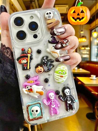 1pc Transparent 3D Pumpkin Skull Ghost Funny Halloween Phone Case Compatible With IPhone 17/16, 15/14/13/12/11, Witch Dark Spiderweb 17 Pro Max/16 Pro Max/15 Pro Max/14 Pro Max/13 Pro Max/12 Pro Max, Purple Ghost IPhone 16e/17 Air/17 Pro, Cute Mummy Goth Style, Suitable For Halloween Gift 2025 New