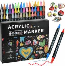 ¡Recomendado120 Colores Plumone Acrílicos Doble Punta, POVOLE Marcadores Arte Punta Fino & Punto, Resistente al Agua, No Se Desvanece, Rotuladore Colorear Madera Piedra Vidrio Plástico Metal Caucho Lienzo¡Top de Temporada - 48 colores - Ver 10