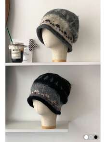 1pc Fair Isle Knit Beanie, Vintage Cuffed Knit Hat For Women, Autumn/Winter, Warm, Fits Most Head Sizes - Multicolor - View 4