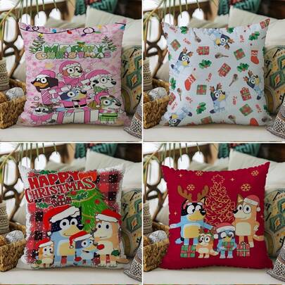 1件装蓝色可爱方形印花枕套，圣诞主题装饰，派对装饰靠垫套，沙发装饰枕套，客厅装饰，卧室靠垫，汽车内饰装饰靠垫，精致家居礼品，家居装饰，圣诞装饰
