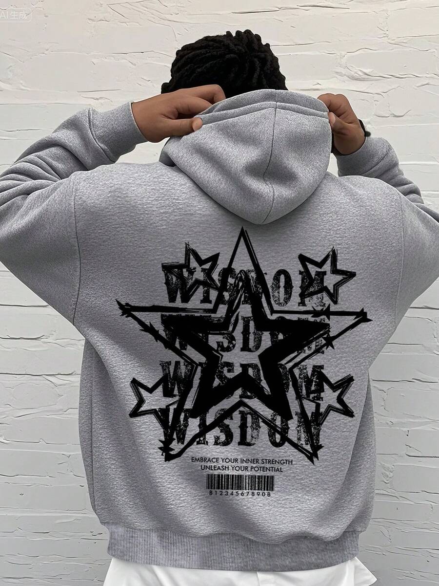 Sudadera con capucha casual para adolescentes con patrón de letras en forma de estrella. Nuevo estilo de otoño/invierno. Adecuado para que los estudiantes lo usen cuando van de compras, para uso diario, fiestas, escuela, asistir a festivales de música, vacaciones, ir y venir. Se puede regalar a la familia, novio/novia, amigos