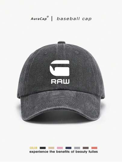 1pc "RAW" Graphic Washed Baseball Cap, Classic Retro Fashion Casual Headwear, Adjustable Unisex Hat For Young People, Suitable For Party, Birthday, Christmas, Independence Day, Beach, Fishing, Outdoor Sports, Gift For Father And Grandfather, Black/Pink/Green, Trucker Cap