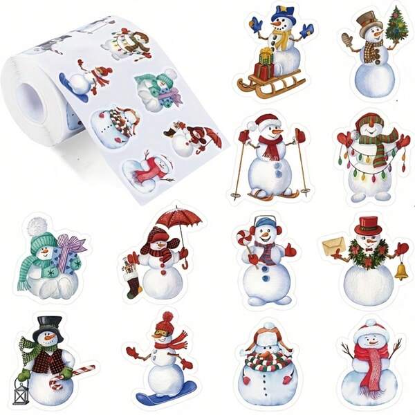 雪人贴纸 - 圣诞装饰、剪贴簿、礼品包装 - 红帽子、围巾、胡萝卜 - 可爱的冬季人物 - 适合剪贴簿制作者、卡片制作者、节日装饰者 - 节日标签、季节性商品、有趣的设计、鲜艳的色彩、手工艺爱好者