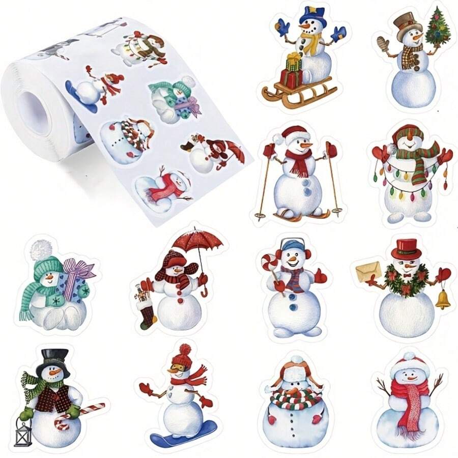 雪人贴纸 - 圣诞装饰、剪贴簿、礼品包装 - 红帽子、围巾、胡萝卜 - 可爱的冬季人物 - 适合剪贴簿制作者、卡片制作者、节日装饰者 - 节日标签、季节性商品、有趣的设计、鲜艳的色彩、手工艺爱好者 - 彩色 - 查看 1