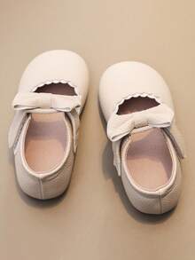 Cute Solid Color Bowknot Decor Mary Jane Shoes For Girls, Lightweight Non-Slip Soft Flat Shoes For All Seasons