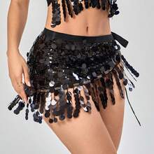 1pc Women's Belly Dance Sequin Hip Scarf Chiffon Tassel Belt Waist Chain Shawl Carnival Shiny Costume Mardi Gras Stage Dance Accessories - Multicolor - View 9