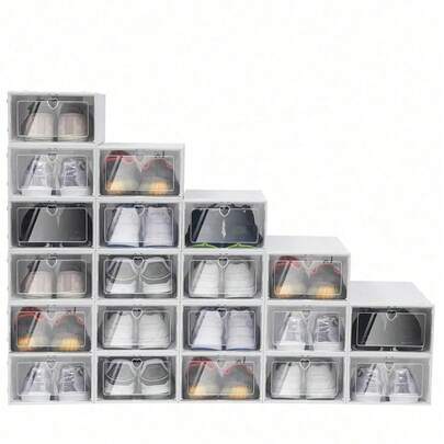 12/6/4/2pcs Set Foldable Transparent Plastic Shoe Storage Boxes, Flip-Top, Underbed Shoe Organizer, Moisture-Proof & Dustproof