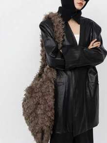 大容量毛绒通勤户外日常购物包，新款秋冬双面毛绒单肩包，羊毛斜挎单肩包 - 咖啡棕 - 查看 6