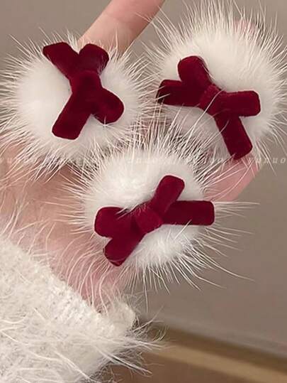 Red Bow Hair Clip Christmas Plush Hair Clip High-End Feel Forehead Flyaway Hair Clip Fringe Side Hair Clip Cute Alligator Hair Clip Solid Color Fabric Hair Clips, Claw Clips, Hair Claws, Hair Slide, Hair Barrettes