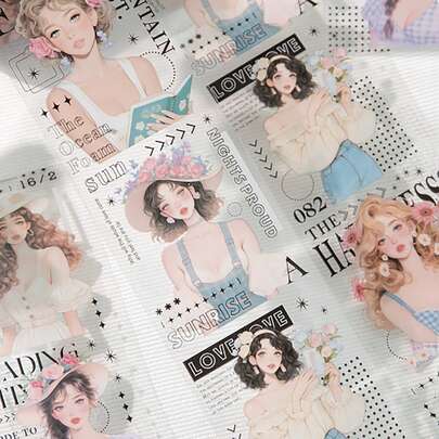 2米/卷 美学主题装饰胶带，女性适用，创意艺术贴纸，DIY剪贴簿工艺用品，节日礼物，个性化计划本，学校文具剪贴簿用品，趣味贴纸，Kindle剪贴簿用品