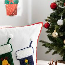 1pc Christmas Tree Embroidered Pillow Cover, Christmas Style Suitable For Living Room, Bedroom, All Seasons - Multicolor - View 6