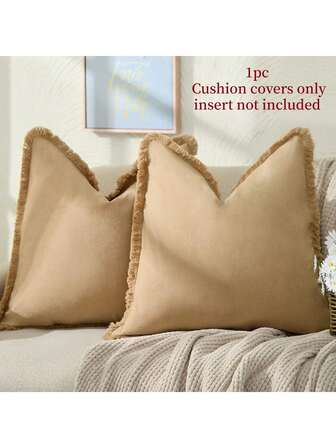 1個掛帶裝飾枕套,適用於沙發和床上,蕾絲修邊破洞布柔軟洗滌布,鄉村風格家居裝飾枕套