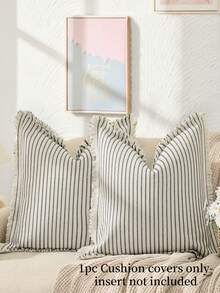 1PC Shrow Pillow Covers Striped Pillow Covers With Fringe Chic  Decorative Pillows Square Cushion Covers For Sofa Couch Bed Living Room Farmhouse Decor