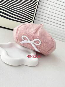 1pc Girls' Embroidered Bow Knit Beret Hat, New Autumn/Winter Knitted Hat, Decorative Hat, Painter Cap, Warm For Autumn/Winter, Versatile For All Seasons - 1PC - View 13