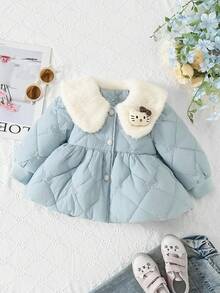 1 件女童绗缝夹克，可爱蝴蝶刺绣设计，温暖棉质外套，适合日常穿着，秋冬 - 藍色 - 查看 9