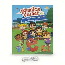 可充电儿童电子有声英语字母书（包含 1 本有声书 + 1 根充电线；34 页内容：英语字母表、短元音、长元音、混合词、字母组合、单词、月份、童谣、对话），送给孩子学习英语的绝佳礼物 - 白色 - 查看 10