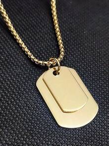 1pc Fashion Mother-Child Dog Tag Pendant Necklace, Beaded Chain Jewelry, Versatile Streetwear Accessory, Stainless Steel Dog Tag Pendant Necklace With Beaded Chain, Suitable For Men's Daily Wear