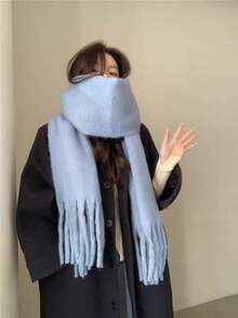 1pc Ladies' Autumn And Winter Simple Solid Color Soft And Sticky Scarf, Outdoor Plush Warm Versatile Shawl Scarf