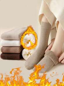 3双装女士秋冬加厚绒里保暖休闲中筒袜，舒适袜 - 彩色 - 查看 10