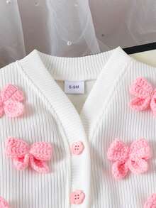 2 件女宝宝可爱甜美学院风白色长袖开衫 + 粉色裙子套装，秋冬 - 粉色 - 查看 4