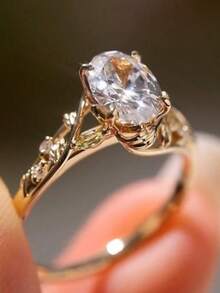 1pc Oval Shaped Engagement Ring, Golden Leaf Vine Design, Unique Floral Ring, Plant Ring, Anniversary Gift For Her