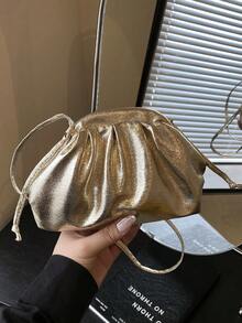 Fashionable Elegant Solid Color Clip Mouth Mini Shoulder Bag Crossbody Bag - Gold - View 5