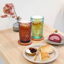 6-Piece Vintage Colored Glassware Set – Premium Embossed Diamond Tumblers For Iced Coffee, Tea, Juice, Beer, And Cocktails - Ideal For Home, Parties, And Weddings - 彩色 - 查看 7