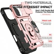 军工防摔 360° 旋转指环支架镜头保护手机壳，防摔防震手机套适用于 Apple 11/12/13/14/15/16 Pro Max、Galaxy S22/23/24/25+ Ultra、A04/A05/A14/A15/A24/A25/A34/A54/A56/A36/A26 - 玫瑰金 - 查看 6