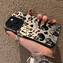 Custodia per telefono con motivo teschio di moda nera, compatibile con 16/16Pro/16ProMax/16Plus/15/15Plus/15Pro/15Promax, 14/14Plus/14Pro/14Promax, 13/13Pro/13Promax, 12/12Pro/12Promax, 11/11Pro/11ProMax, 7/8plus, XR/Xs/XsMax, antiurto, durevole, alla moda, bella, elegante