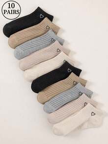 10 Pairs Multicolor Socks With Heart Pattern, Simple And Elegant Japanese Style Casual, Comfortable And Breathable, Suitable For Sportswear - Multicolor - View 5