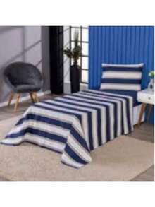 Printed Bed Sheet Set 4 Pieces 100% COTTON Single Double Queen King Palito Stitch - 藍色條紋 - 查看 4