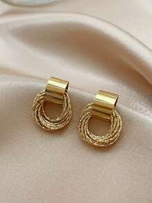 6pcs/Set Vintage Minimalist C-Shaped Multi-Layer Petite Geometric Metal Stud Earrings Set, Versatile For Daily And Holiday Wear - Multicolor - View 4
