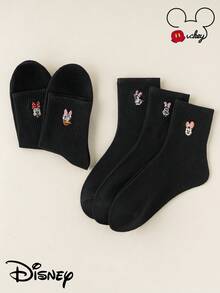 1/5/10双刺绣卡通图案中筒袜套装，米老鼠，米妮，雏菊，卡通人物袜子，，女士袜子，白色袜子，黑色袜子，女士袜子，宽松袜子，长筒袜，隐形袜，情侣袜，周穿袜， - 彩色 - 查看 10