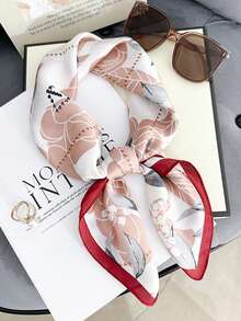 1 pieza Pañuelo cuadrado de seda con estampado floral elegante de 27.6 pulgadas, pañuelo para el cuello de mujer, accesorio versátil para el cabello, protección solar