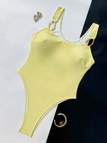 1pc Women's Fashionable Solid Color One-Piece Swimsuit, Summer