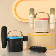 Mini aparat de karaoke cu 2 microfoane, difuzor portabil wireless, aparat de cântat, calitate clară a sunetului, lumini LED, suport inclus, potrivit pentru petreceri acasă și în aer liber, adulți, excelent și ca și cadou de ziua de naștere/Halloween/Crăciun