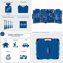 Scheppach TB99 Tool Box Filled 90Piece Tool Set Workshop Case Equipped with Wrench Hammer Pliers Screwdriver Tool Box Foldable for Workshop and Household