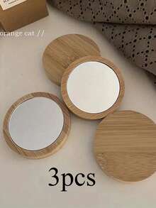 1pc Portable Travel And Carry Wooden Mirror - Handheld Compact Round Mirror For Beauty And Makeup - Multicolor - View 10